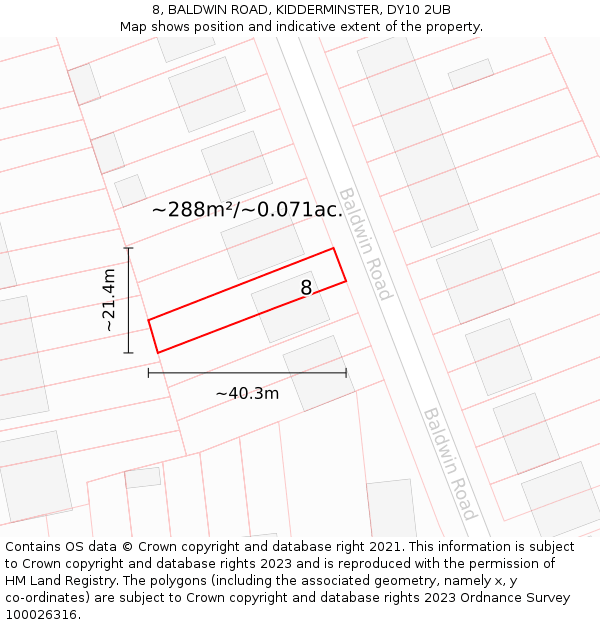8, BALDWIN ROAD, KIDDERMINSTER, DY10 2UB: Plot and title map