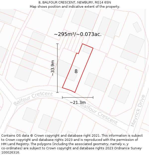 8, BALFOUR CRESCENT, NEWBURY, RG14 6SN: Plot and title map