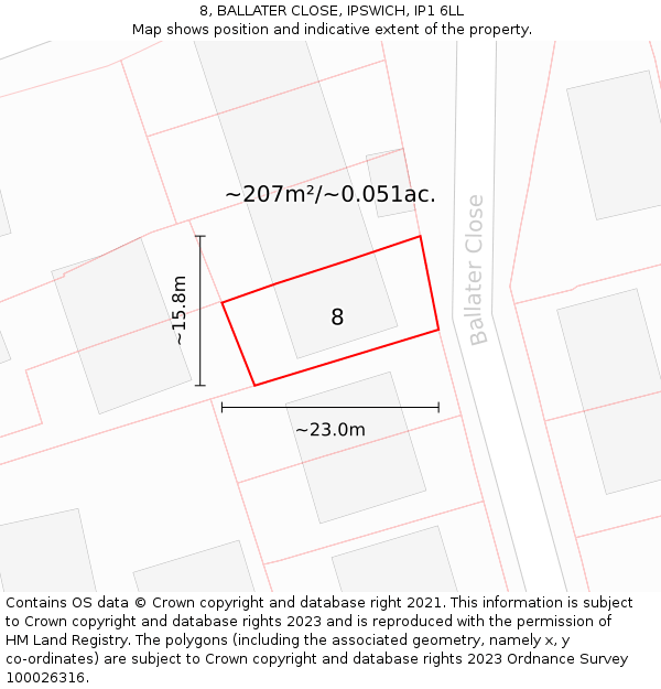 8, BALLATER CLOSE, IPSWICH, IP1 6LL: Plot and title map