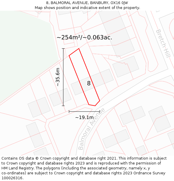 8, BALMORAL AVENUE, BANBURY, OX16 0JW: Plot and title map