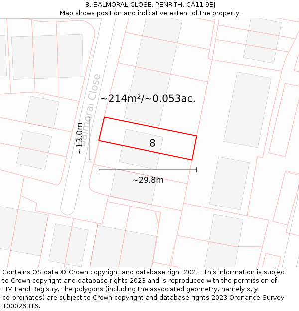 8, BALMORAL CLOSE, PENRITH, CA11 9BJ: Plot and title map
