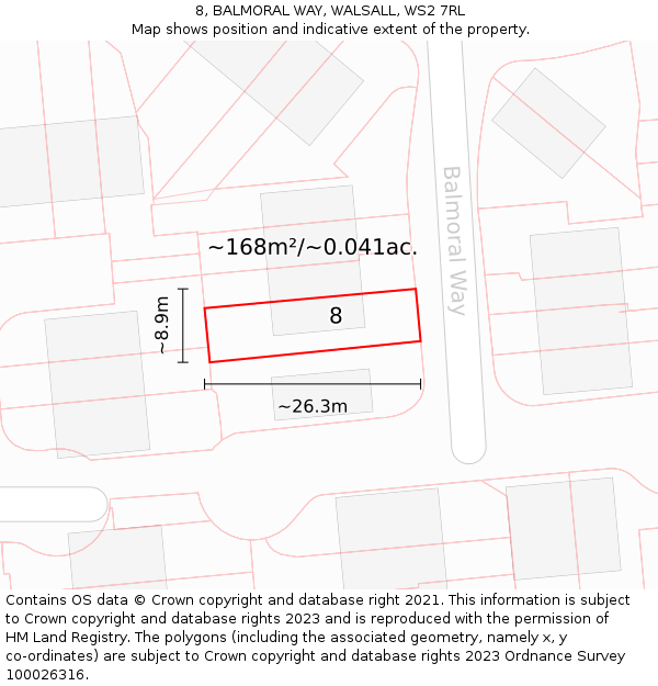 8, BALMORAL WAY, WALSALL, WS2 7RL: Plot and title map