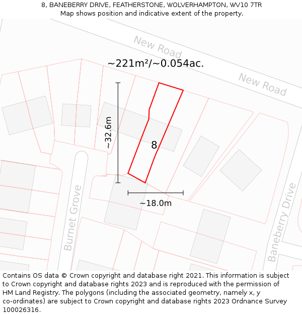 8, BANEBERRY DRIVE, FEATHERSTONE, WOLVERHAMPTON, WV10 7TR: Plot and title map