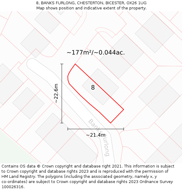8, BANKS FURLONG, CHESTERTON, BICESTER, OX26 1UG: Plot and title map