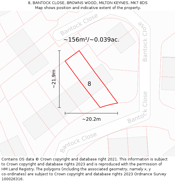 8, BANTOCK CLOSE, BROWNS WOOD, MILTON KEYNES, MK7 8DS: Plot and title map