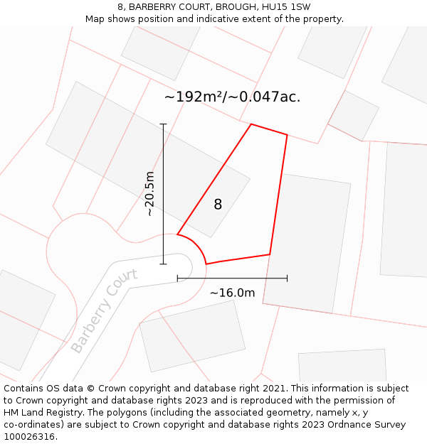 8, BARBERRY COURT, BROUGH, HU15 1SW: Plot and title map