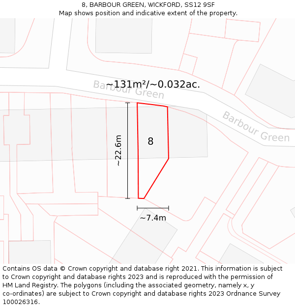8, BARBOUR GREEN, WICKFORD, SS12 9SF: Plot and title map