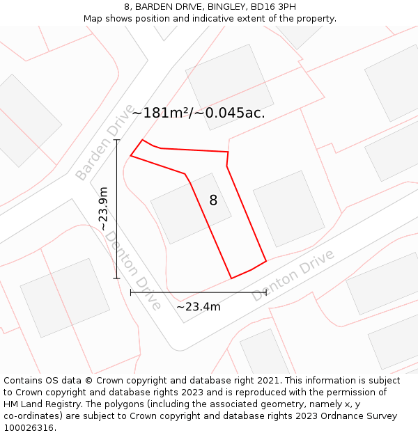 8, BARDEN DRIVE, BINGLEY, BD16 3PH: Plot and title map