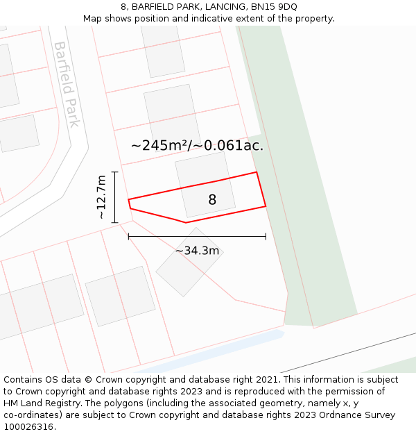 8, BARFIELD PARK, LANCING, BN15 9DQ: Plot and title map