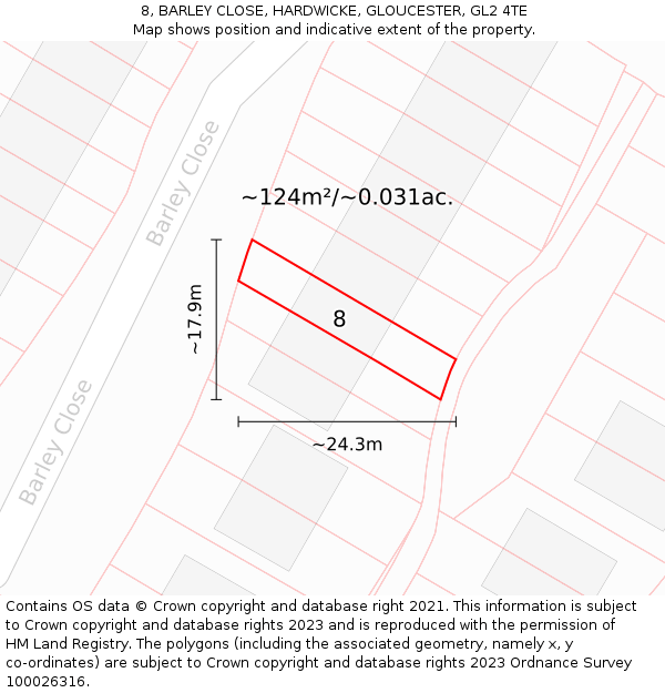 8, BARLEY CLOSE, HARDWICKE, GLOUCESTER, GL2 4TE: Plot and title map