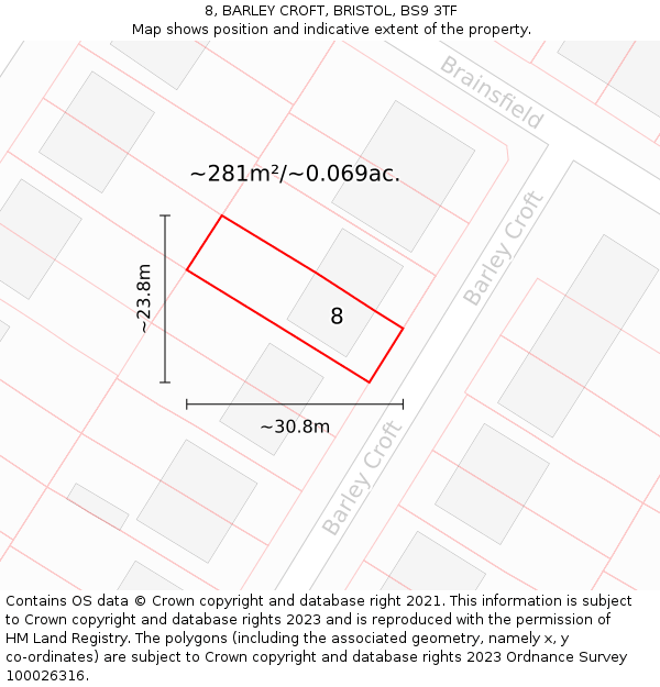 8, BARLEY CROFT, BRISTOL, BS9 3TF: Plot and title map