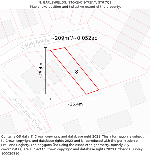 8, BARLEYFIELDS, STOKE-ON-TRENT, ST6 7QE: Plot and title map