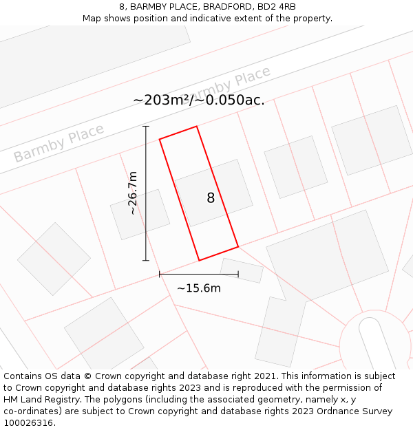 8, BARMBY PLACE, BRADFORD, BD2 4RB: Plot and title map