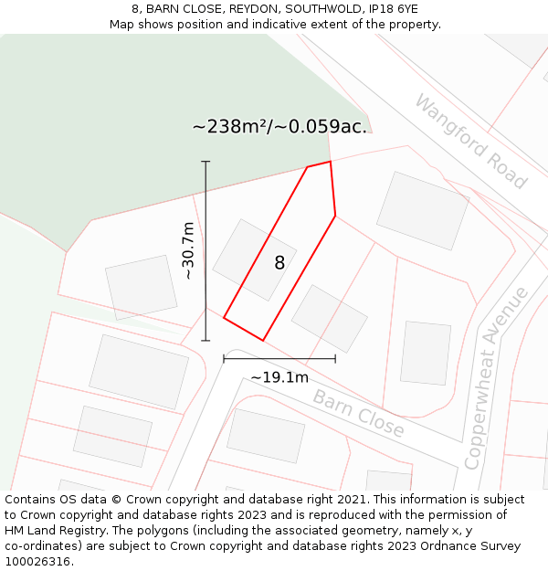 8, BARN CLOSE, REYDON, SOUTHWOLD, IP18 6YE: Plot and title map