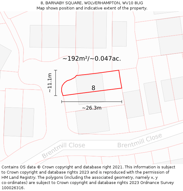 8, BARNABY SQUARE, WOLVERHAMPTON, WV10 8UG: Plot and title map