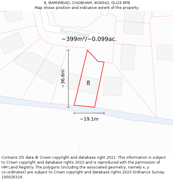 8, BARNMEAD, CHOBHAM, WOKING, GU24 8PB: Plot and title map