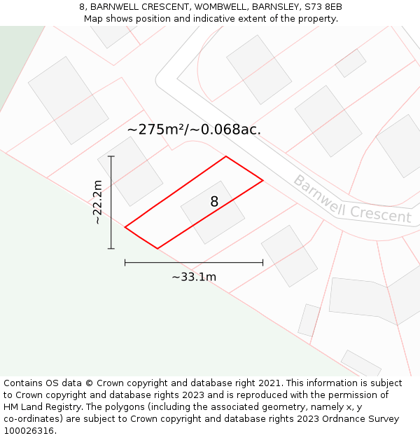8, BARNWELL CRESCENT, WOMBWELL, BARNSLEY, S73 8EB: Plot and title map