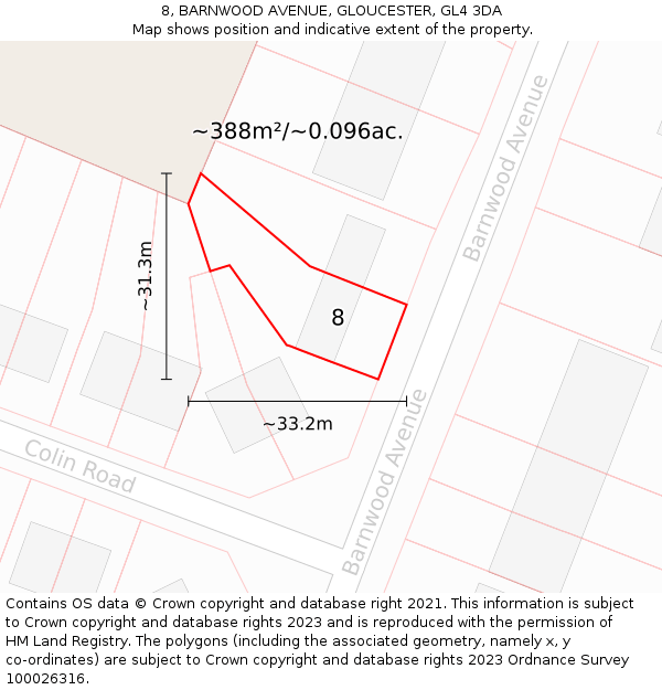 8, BARNWOOD AVENUE, GLOUCESTER, GL4 3DA: Plot and title map