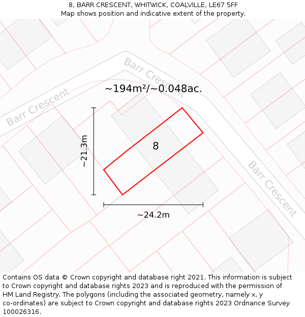 8, BARR CRESCENT, WHITWICK, COALVILLE, LE67 5FF: Plot and title map