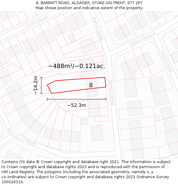 8, BARRATT ROAD, ALSAGER, STOKE-ON-TRENT, ST7 2PY: Plot and title map
