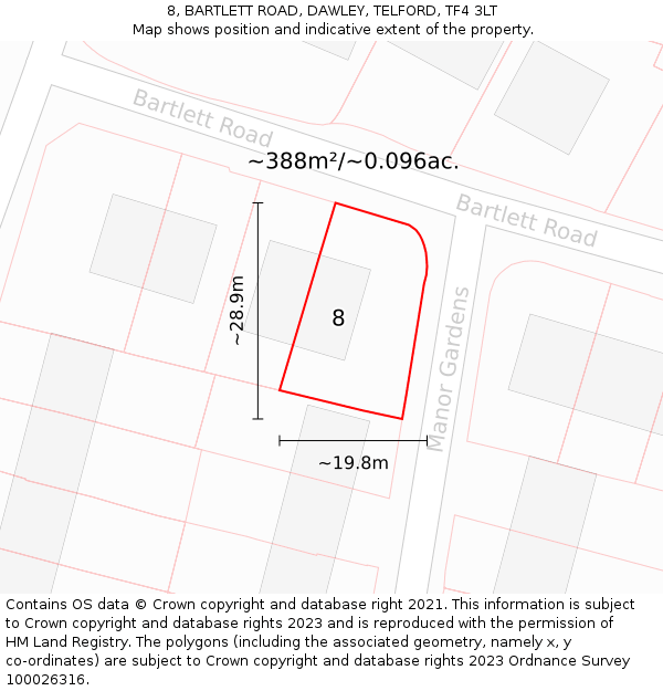 8, BARTLETT ROAD, DAWLEY, TELFORD, TF4 3LT: Plot and title map