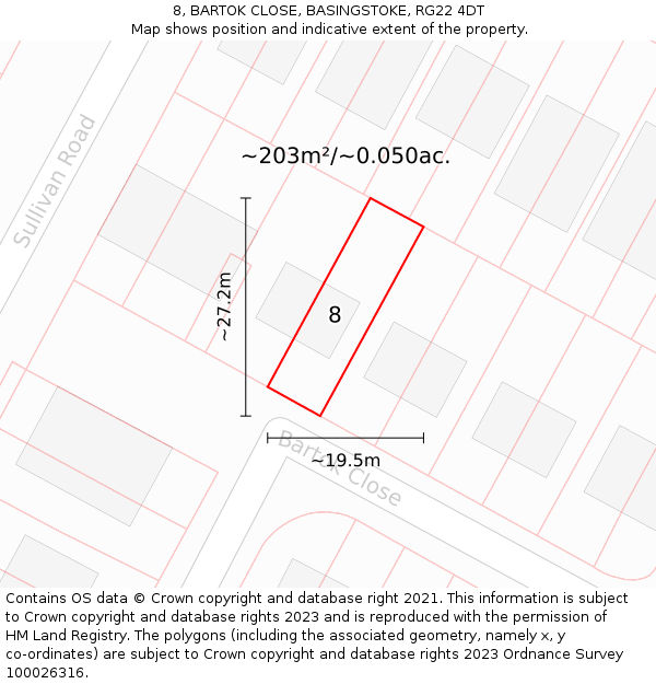 8, BARTOK CLOSE, BASINGSTOKE, RG22 4DT: Plot and title map