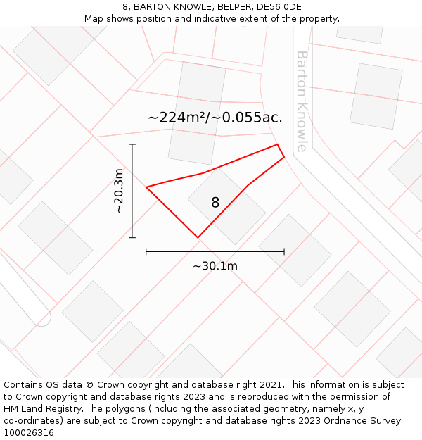 8, BARTON KNOWLE, BELPER, DE56 0DE: Plot and title map