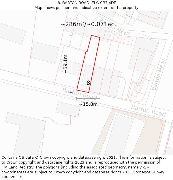 8, BARTON ROAD, ELY, CB7 4DE: Plot and title map