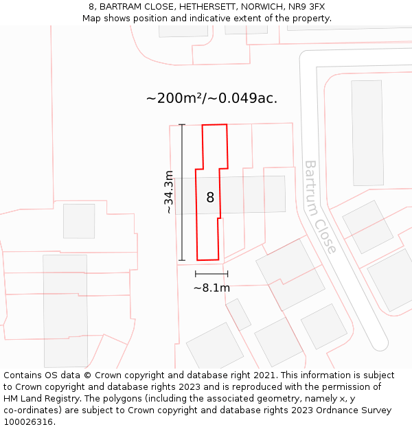 8, BARTRAM CLOSE, HETHERSETT, NORWICH, NR9 3FX: Plot and title map