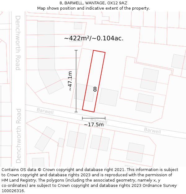 8, BARWELL, WANTAGE, OX12 9AZ: Plot and title map