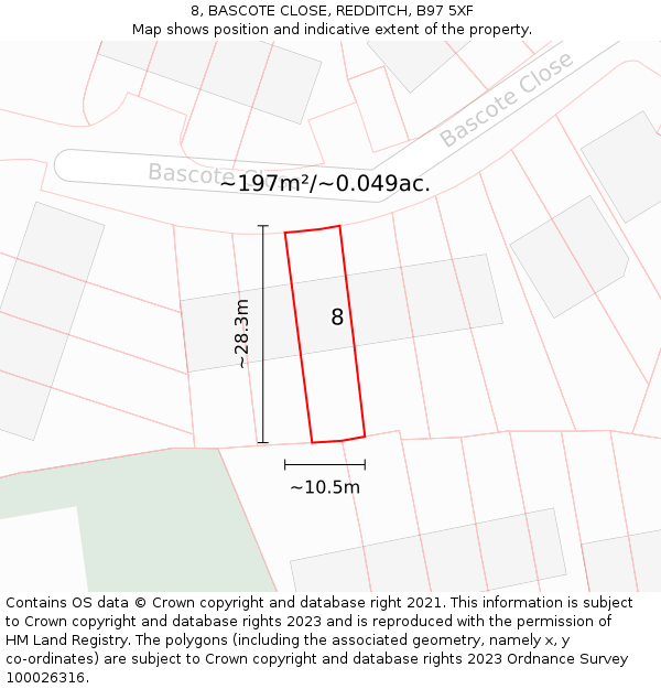 8, BASCOTE CLOSE, REDDITCH, B97 5XF: Plot and title map