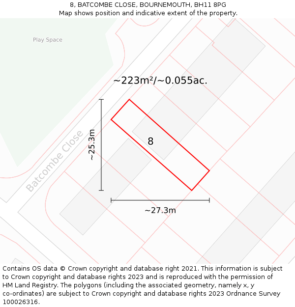 8, BATCOMBE CLOSE, BOURNEMOUTH, BH11 8PG: Plot and title map