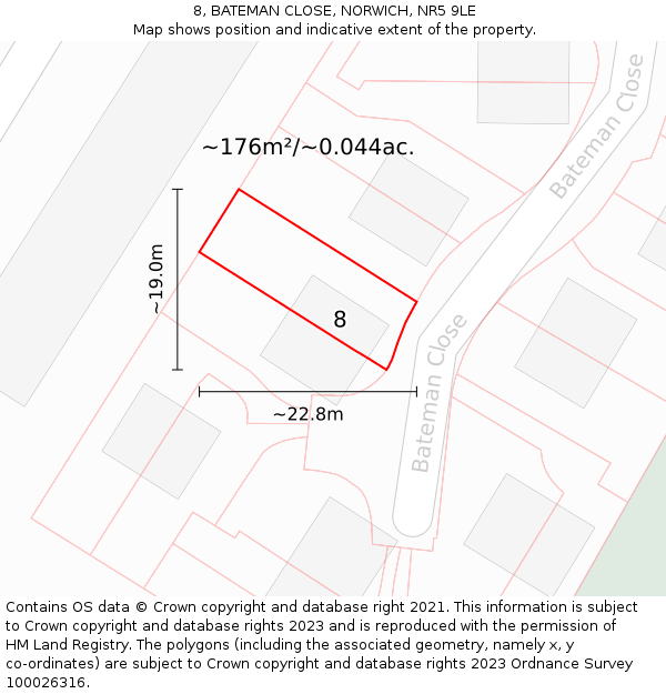 8, BATEMAN CLOSE, NORWICH, NR5 9LE: Plot and title map