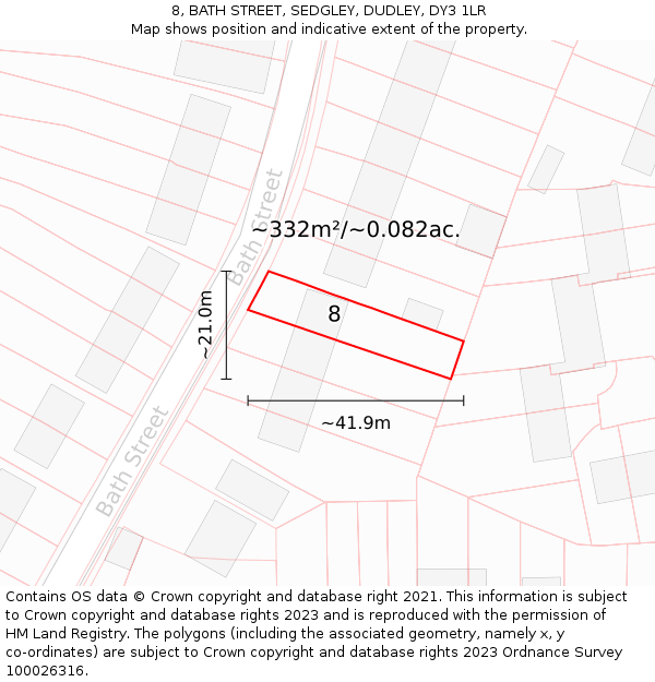 8, BATH STREET, SEDGLEY, DUDLEY, DY3 1LR: Plot and title map