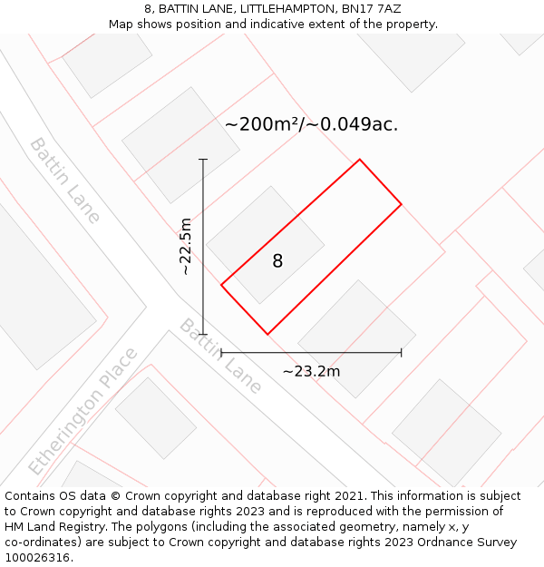 8, BATTIN LANE, LITTLEHAMPTON, BN17 7AZ: Plot and title map