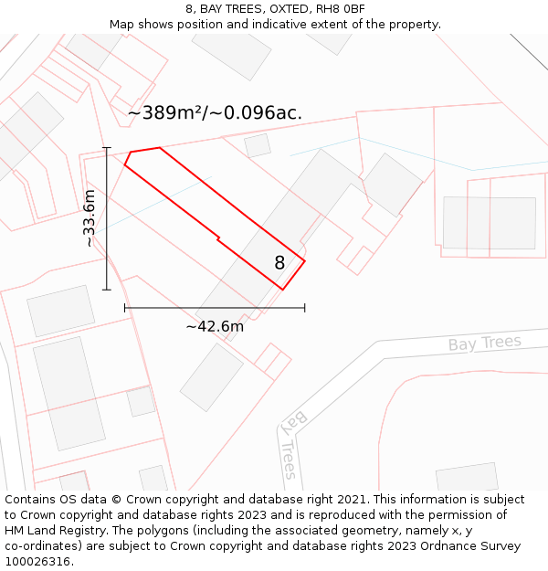 8, BAY TREES, OXTED, RH8 0BF: Plot and title map