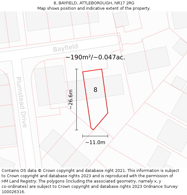 8, BAYFIELD, ATTLEBOROUGH, NR17 2RG: Plot and title map