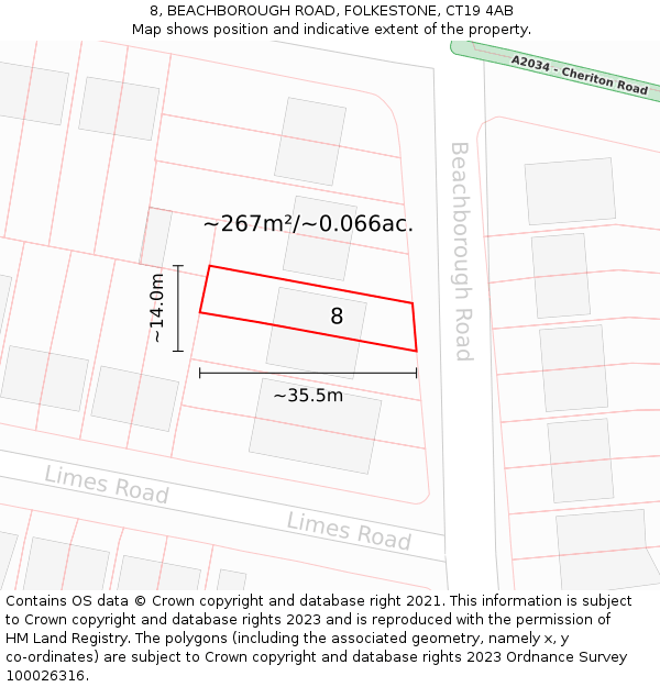 8, BEACHBOROUGH ROAD, FOLKESTONE, CT19 4AB: Plot and title map