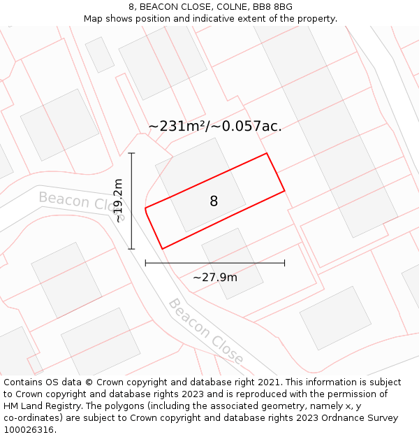 8, BEACON CLOSE, COLNE, BB8 8BG: Plot and title map