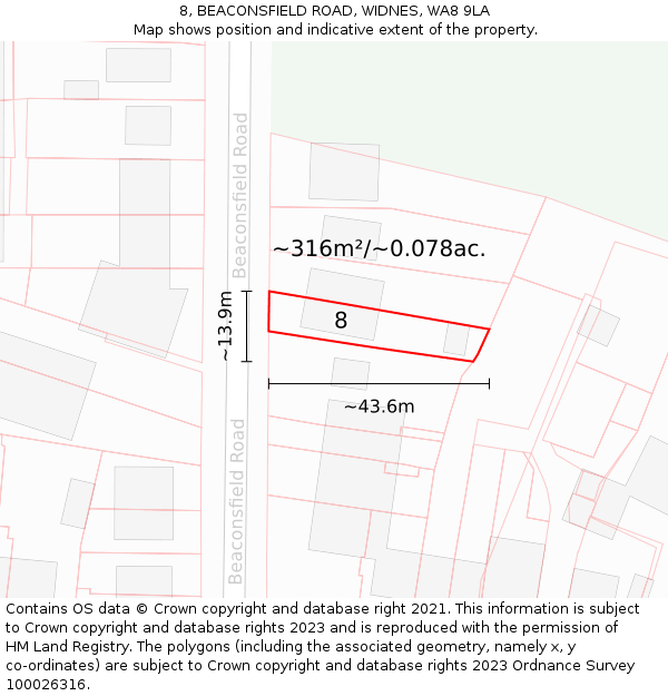 8, BEACONSFIELD ROAD, WIDNES, WA8 9LA: Plot and title map