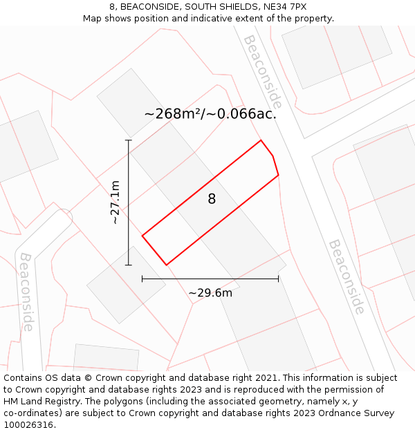 8, BEACONSIDE, SOUTH SHIELDS, NE34 7PX: Plot and title map