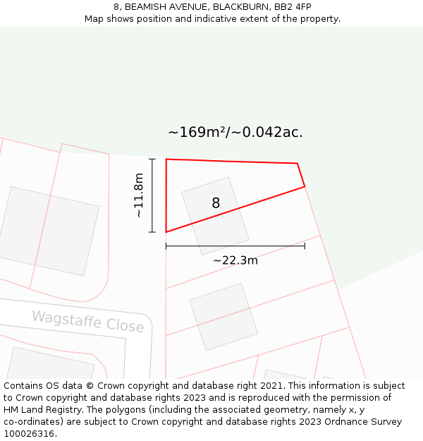 8, BEAMISH AVENUE, BLACKBURN, BB2 4FP: Plot and title map