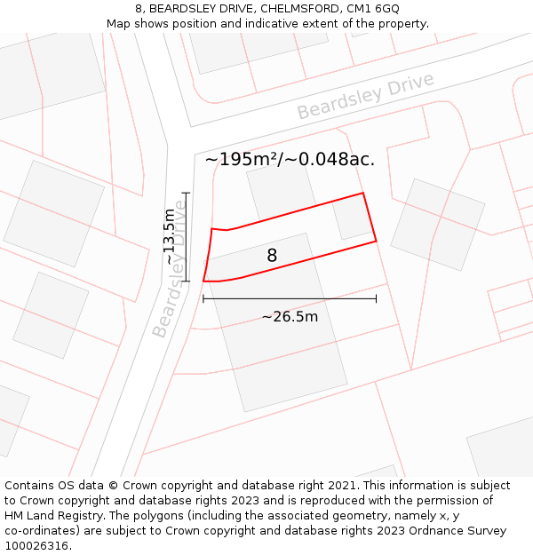 8, BEARDSLEY DRIVE, CHELMSFORD, CM1 6GQ: Plot and title map