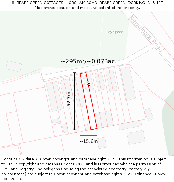 8, BEARE GREEN COTTAGES, HORSHAM ROAD, BEARE GREEN, DORKING, RH5 4PE: Plot and title map