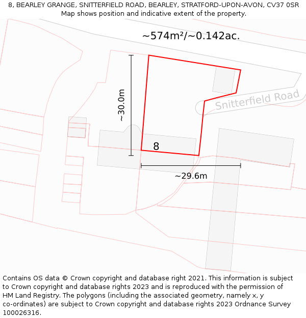 8, BEARLEY GRANGE, SNITTERFIELD ROAD, BEARLEY, STRATFORD-UPON-AVON, CV37 0SR: Plot and title map