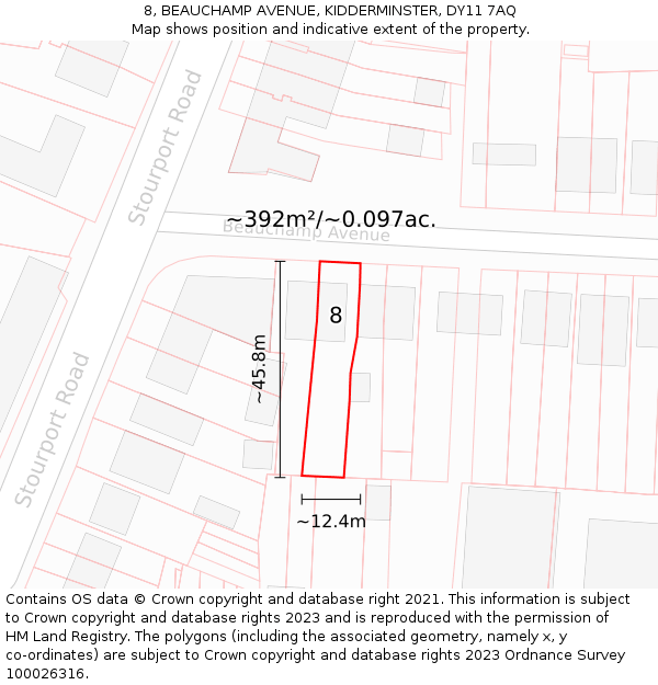 8, BEAUCHAMP AVENUE, KIDDERMINSTER, DY11 7AQ: Plot and title map