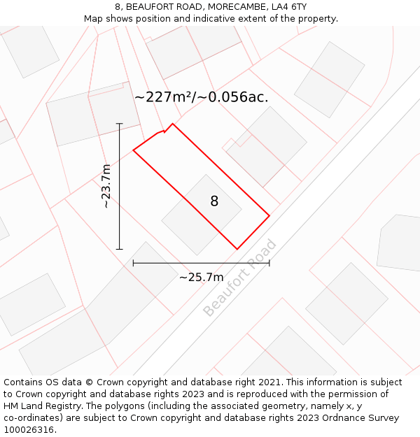 8, BEAUFORT ROAD, MORECAMBE, LA4 6TY: Plot and title map