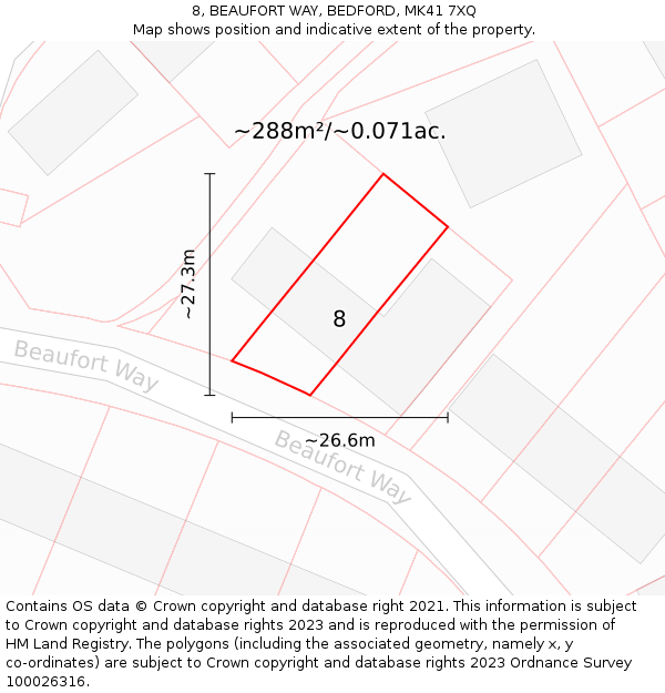 8, BEAUFORT WAY, BEDFORD, MK41 7XQ: Plot and title map