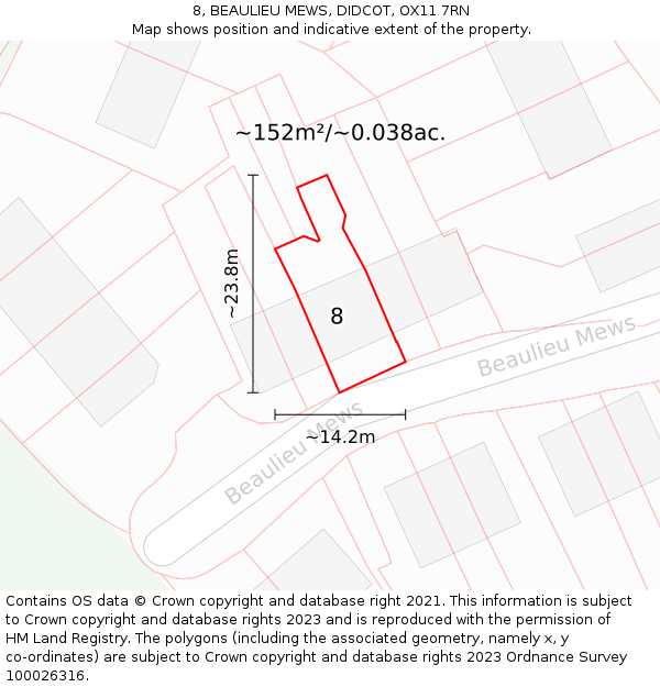8, BEAULIEU MEWS, DIDCOT, OX11 7RN: Plot and title map