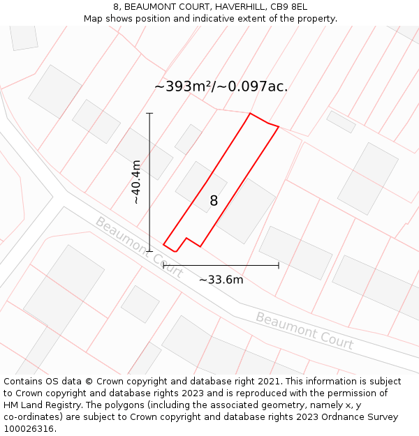 8, BEAUMONT COURT, HAVERHILL, CB9 8EL: Plot and title map